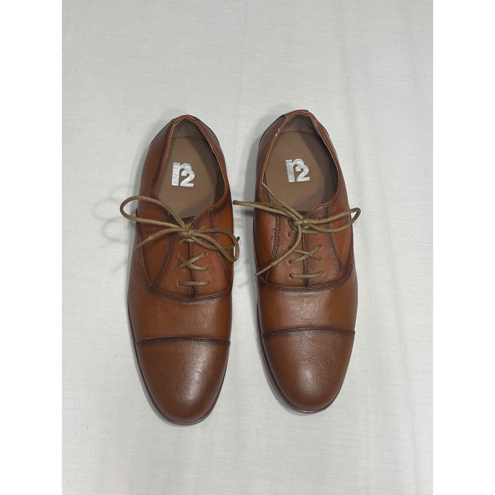 R2 Mens Cap Toe Oxford Dress Shoes Cognac Brown Lace Up Business Formal‎ 8.5